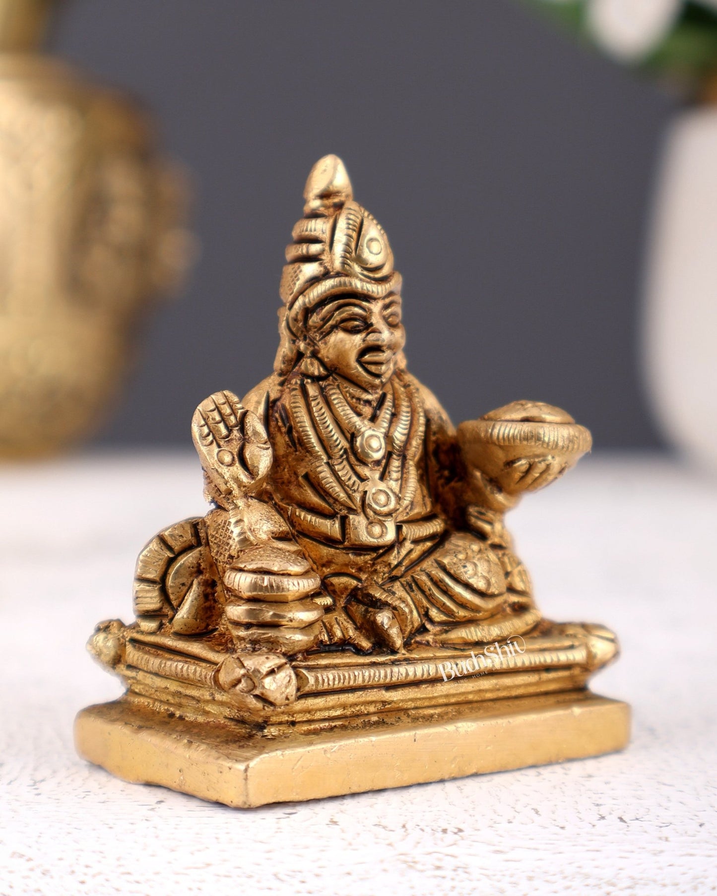 Brass Miniature Lord Kubera Statue 2 inch - Budhshiv.com