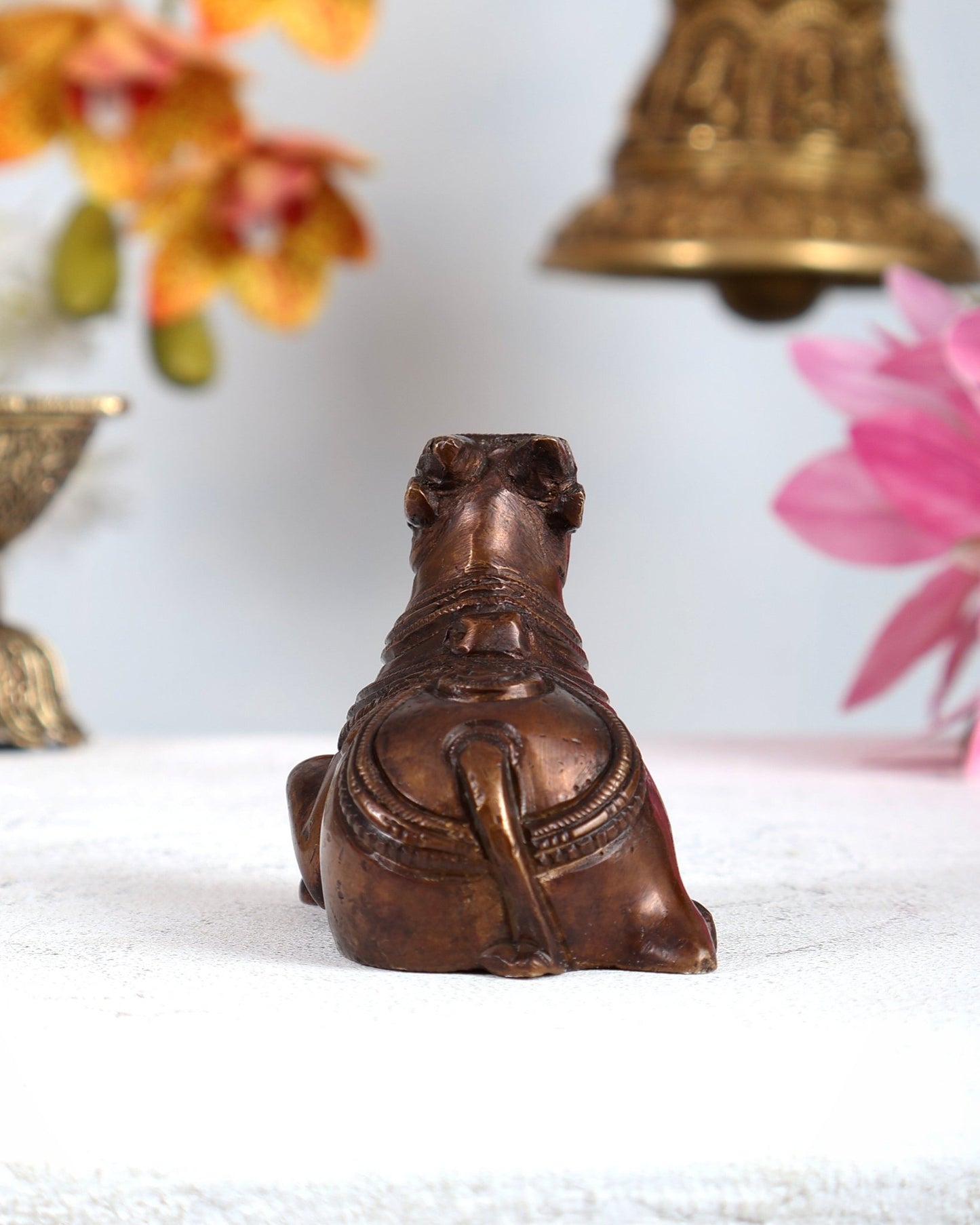 Brass Miniature Nandi Statue – Handcrafted Sacred Bull of Lord Shiva 3 inch copper tone - Budhshiv.com