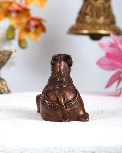 Brass Miniature Nandi Statue – Handcrafted Sacred Bull of Lord Shiva 3 inch copper tone - Budhshiv.com