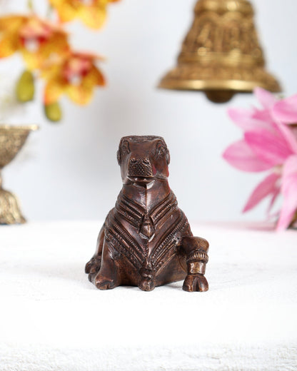 Brass Miniature Nandi Statue – Handcrafted Sacred Bull of Lord Shiva 3 inch copper tone - Budhshiv.com
