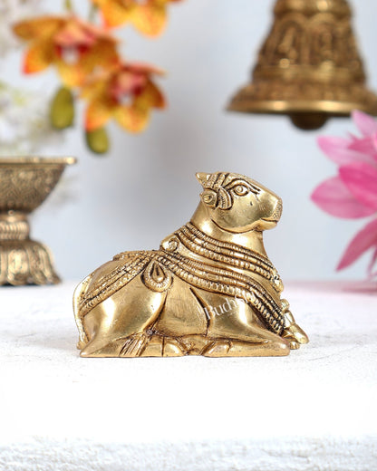 Brass Miniature Nandi Statue – Handcrafted Sacred Bull of Lord Shiva 3 inch - Budhshiv.com