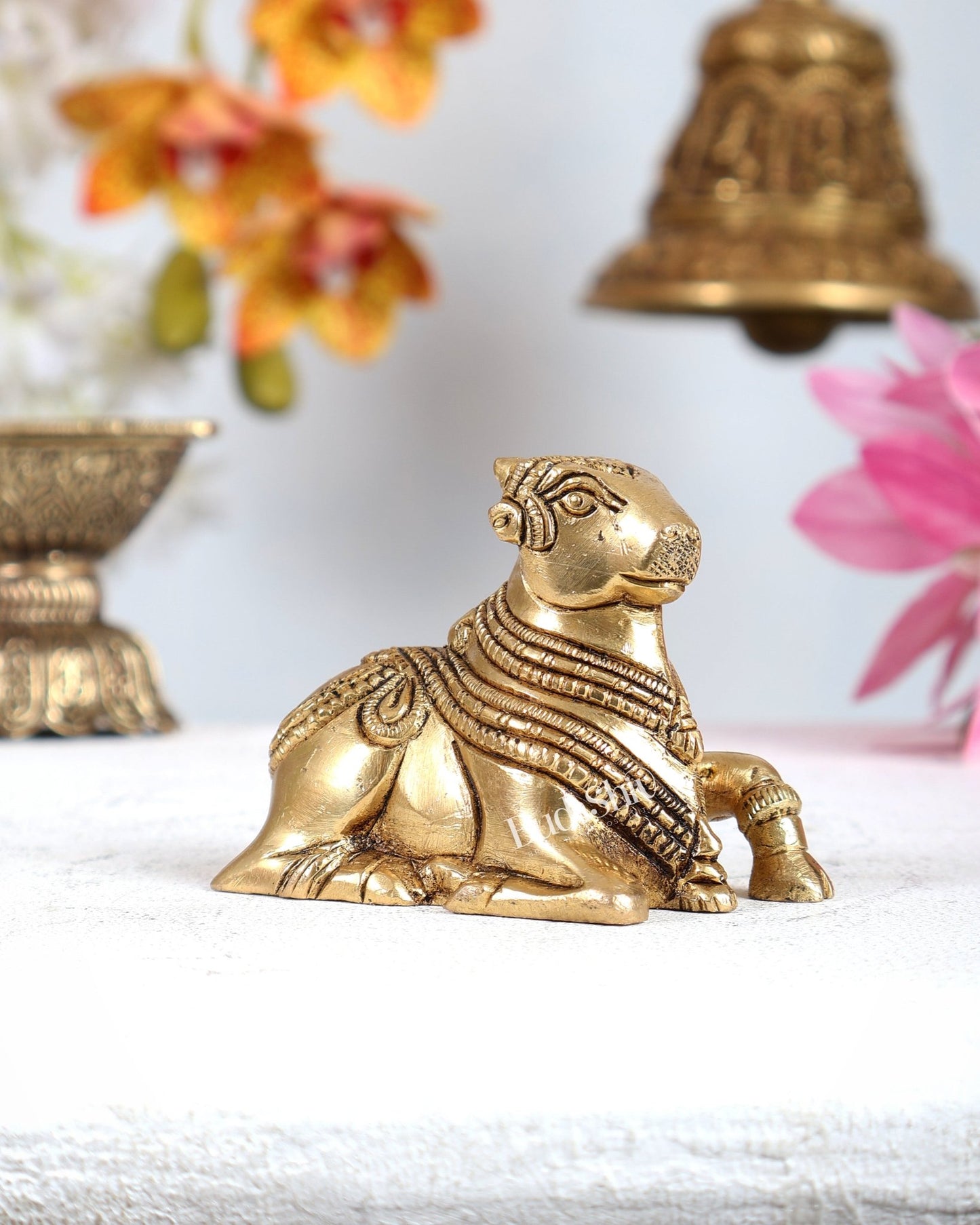 Brass Miniature Nandi Statue – Handcrafted Sacred Bull of Lord Shiva 3 inch - Budhshiv.com
