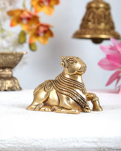 Brass Miniature Nandi Statue – Handcrafted Sacred Bull of Lord Shiva 3 inch - Budhshiv.com