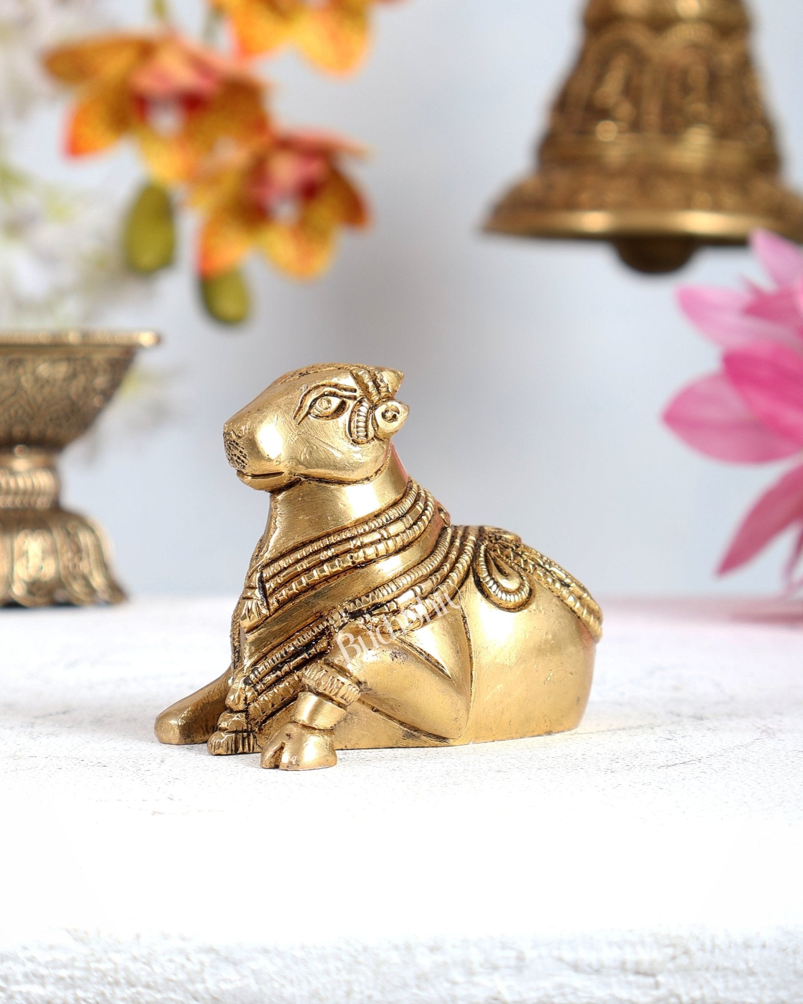 Brass Miniature Nandi Statue – Handcrafted Sacred Bull of Lord Shiva 3 inch - Budhshiv.com