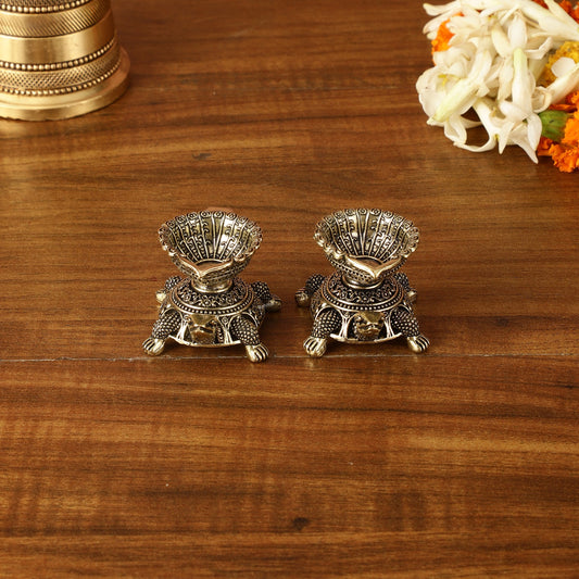 Brass Miniature Tortoise Oil Lamp Diya Pair | 1.5 Inch Height - Budhshiv.com