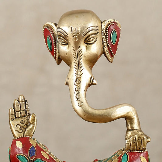 Brass Modern Ganesha Idol | 6" Height | Meenakari Stonework - Budhshiv.com