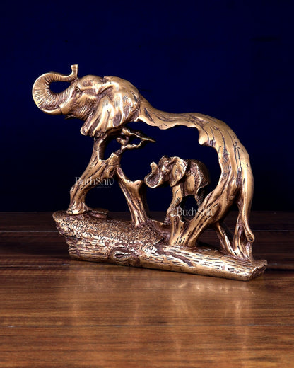 Brass Mother & Baby Elephant Showpiece | 15.5 cm, 2.31 kg - Budhshiv.com