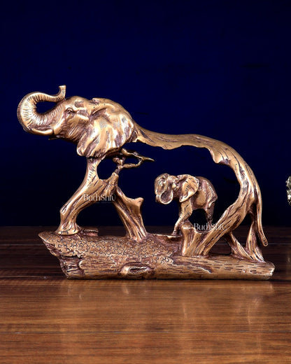 Brass Mother & Baby Elephant Showpiece | 15.5 cm, 2.31 kg - Budhshiv.com