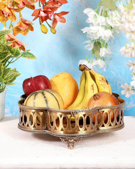 Brass Multipurpose Tray – Lightweight Antique Tone Decorative Serving Tray (11.9 Inches) - Budhshiv.com