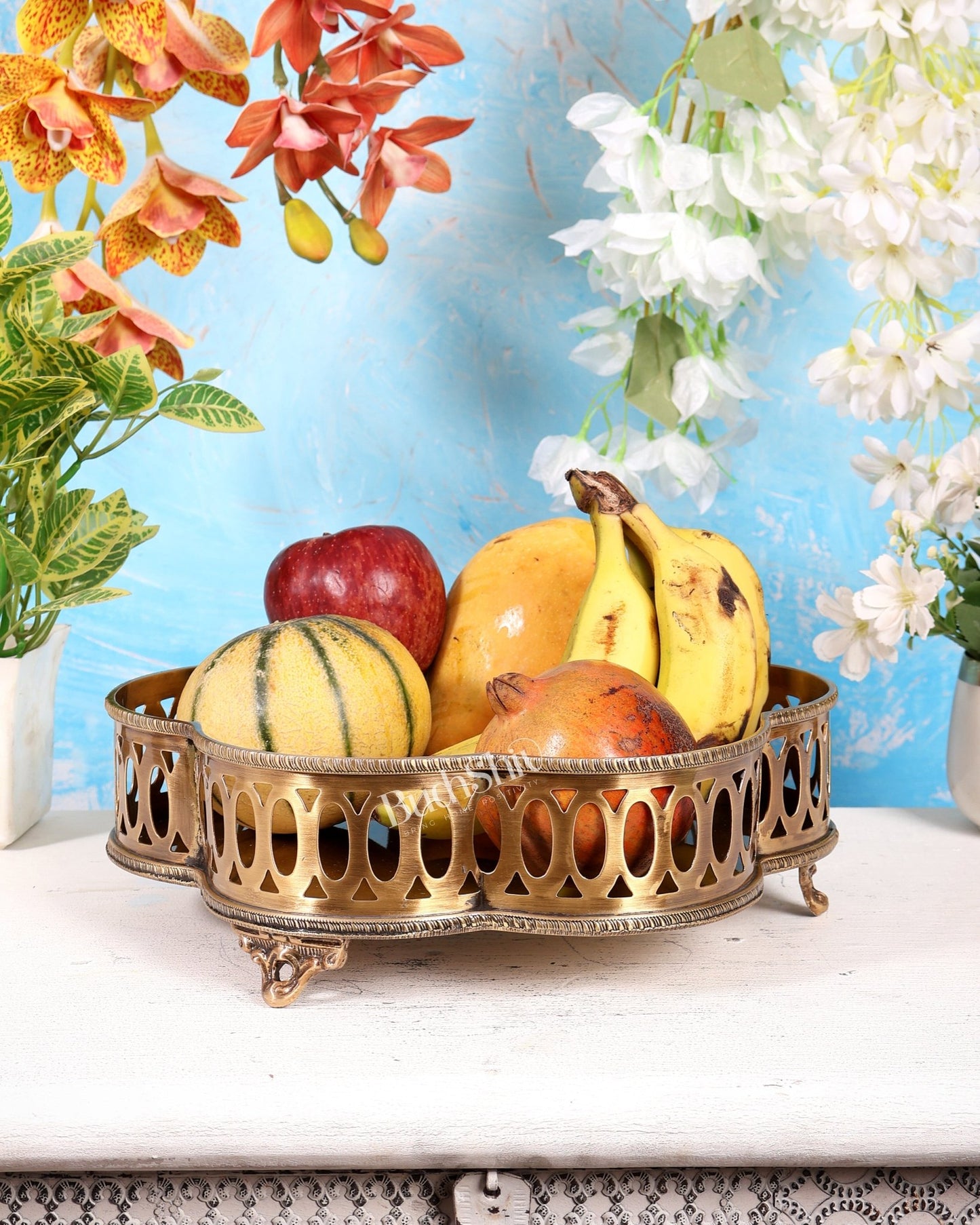 Brass Multipurpose Tray – Lightweight Antique Tone Decorative Serving Tray (11.9 Inches) - Budhshiv.com