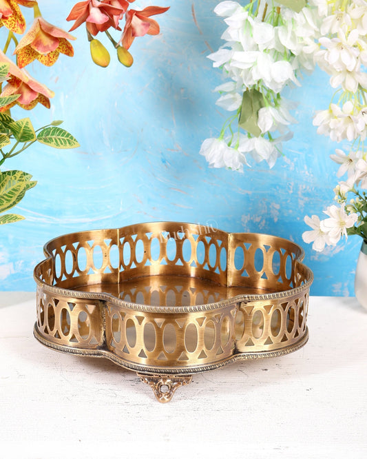 Brass Multipurpose Tray – Lightweight Antique Tone Decorative Serving Tray (11.9 Inches) - Budhshiv.com