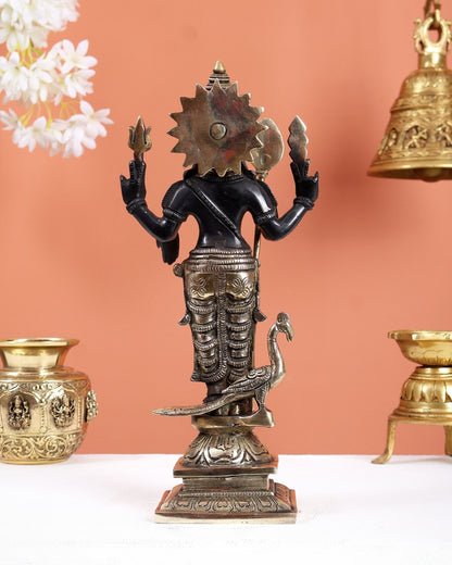 Brass Murugan Kartikeya Kumaraswamy Idol – Black Tone Finish Divine Statue (12 Inches) - Budhshiv.com