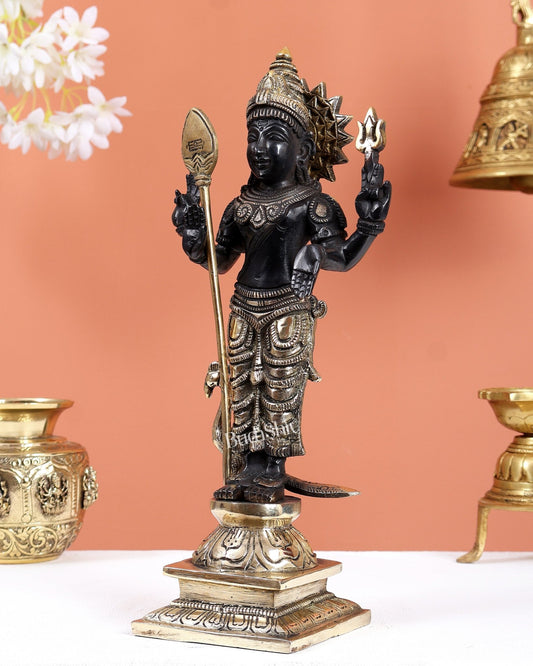 Brass Murugan Kartikeya Kumaraswamy Idol – Black Tone Finish Divine Statue (12 Inches) - Budhshiv.com