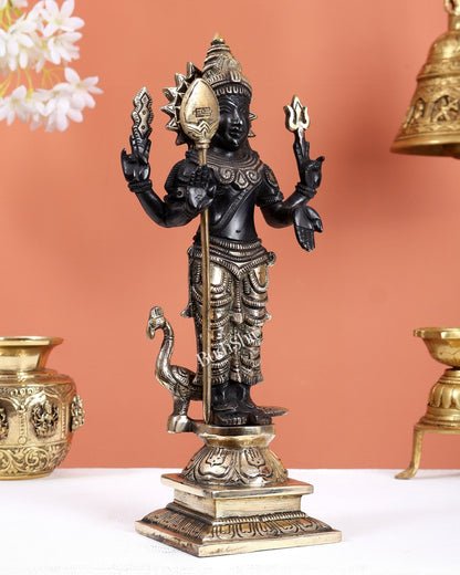 Brass Murugan Kartikeya Kumaraswamy Idol – Black Tone Finish Divine Statue (12 Inches) - Budhshiv.com