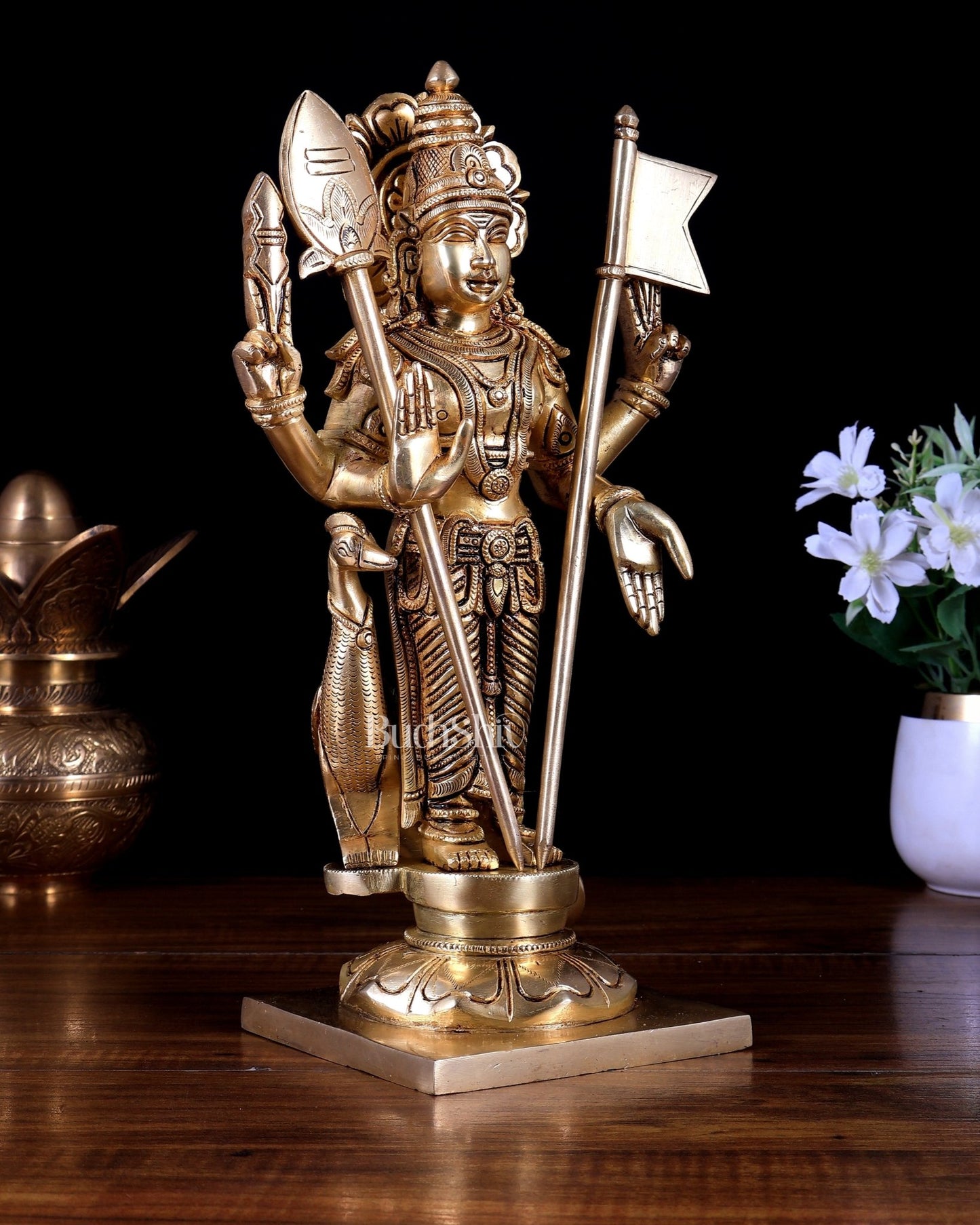 Brass Murugan Statue – Superfine Heavy Brass 12 inch - Budhshiv.com