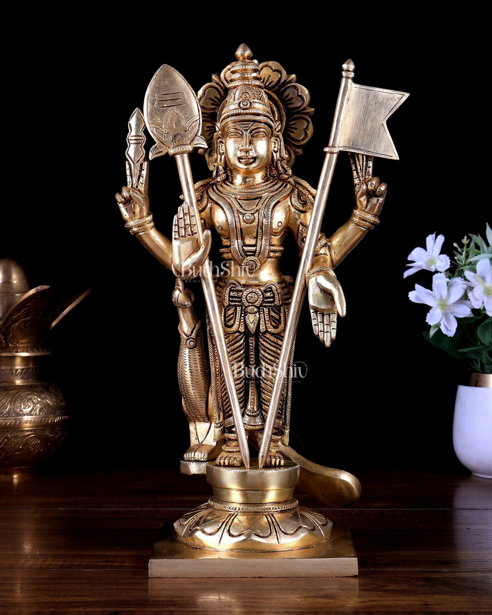Brass Murugan Statue – Superfine Heavy Brass 12 inch - Budhshiv.com