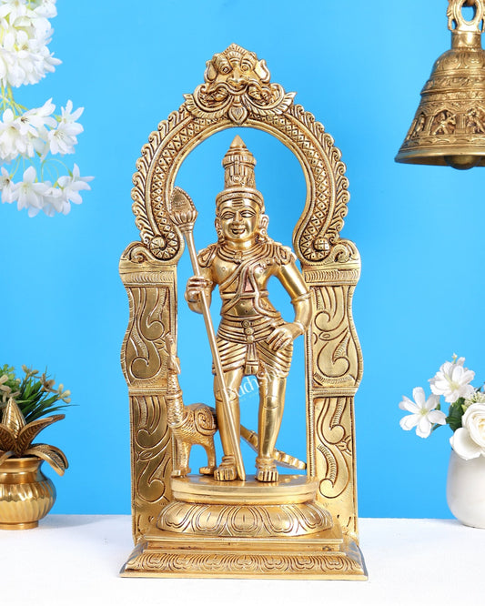 Brass Murugan Statue with Prabhavali – Divine Kartikeya Swamy Idol (17 Inches) - Budhshiv.com