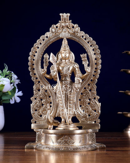Brass Murugan Swamy Idol – 10 Inch | Lord Kartikeya Brass Statue | BudhShiv - Budhshiv.com