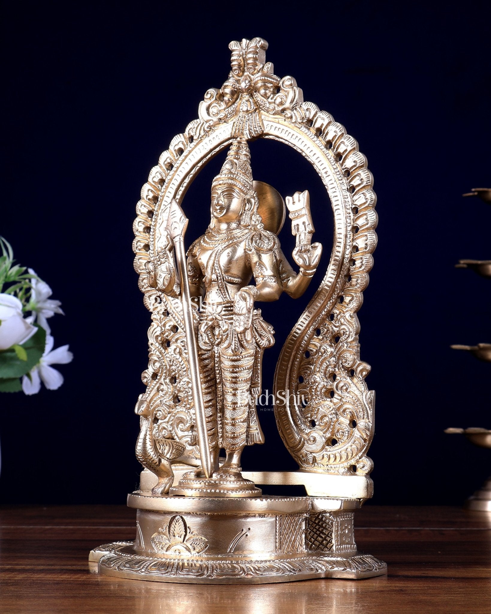 Brass Murugan Swamy Idol – 10 Inch | Lord Kartikeya Brass Statue | BudhShiv - Budhshiv.com