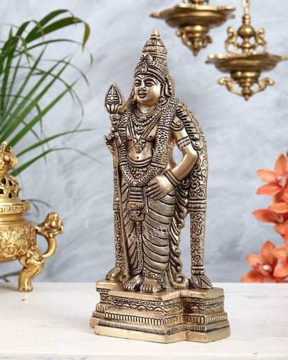 Brass Murugan Swamy Kartikeya Idol | Lord Subramanya Skanda Statue 10.5" - Budhshiv.com