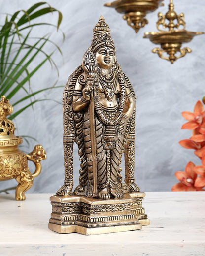 Brass Murugan Swamy Kartikeya Idol | Lord Subramanya Skanda Statue 10.5" - Budhshiv.com