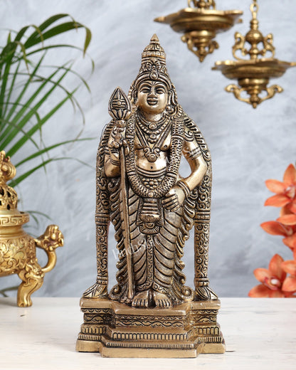 Brass Murugan Swamy Kartikeya Idol | Lord Subramanya Skanda Statue 10.5" - Budhshiv.com