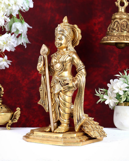 Brass Murugan Swamy with Peacock Idol – Highly Detailed Lord Kartikeya Statue (13 Inch) - Budhshiv.com