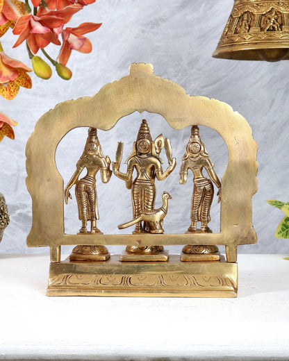 Brass Murugan Valli Deivayanai Idol Set with Prabhavali – 8.5” - Budhshiv.com