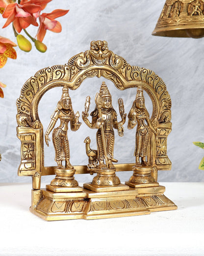 Brass Murugan Valli Deivayanai Idol Set with Prabhavali – 8.5” - Budhshiv.com
