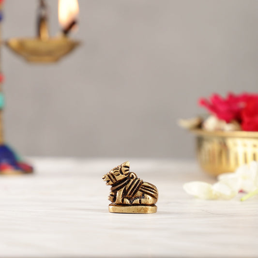 Brass Nandi miniature 1 inch - Budhshiv.com