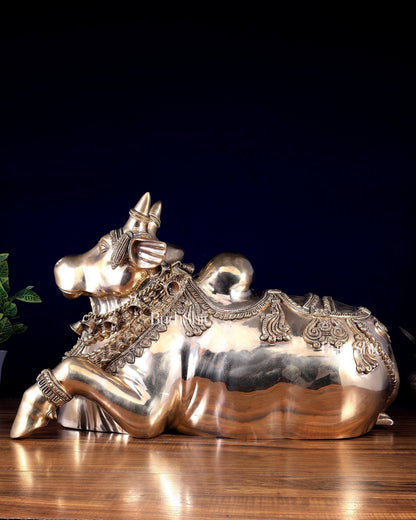 Brass Nandi Sculpture – Majestic Temple Design 25 inch - Budhshiv.com