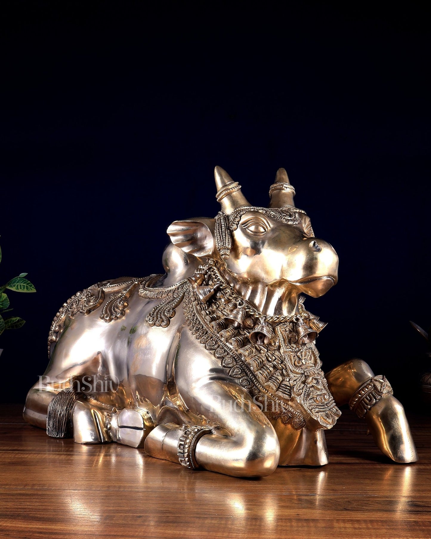 Brass Nandi Sculpture – Majestic Temple Design 25 inch - Budhshiv.com