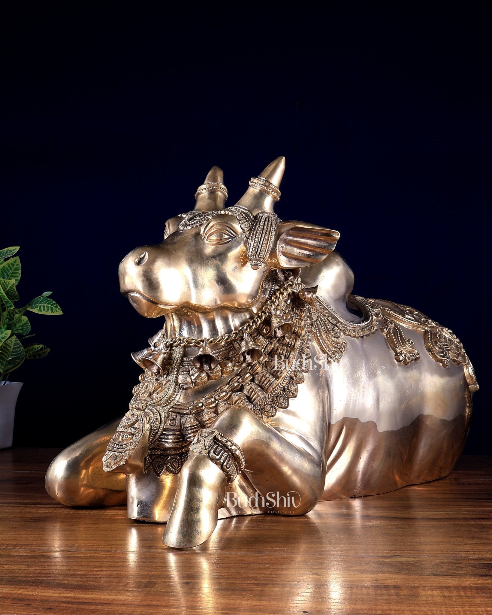 Brass Nandi Sculpture – Majestic Temple Design 25 inch - Budhshiv.com