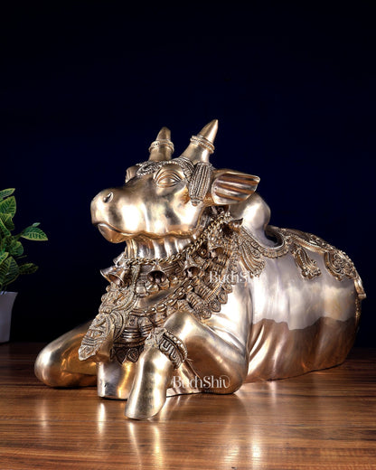 Brass Nandi Sculpture – Majestic Temple Design 25 inch - Budhshiv.com