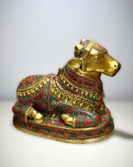 Brass Nandi Statue 17" stonework - Budhshiv.com