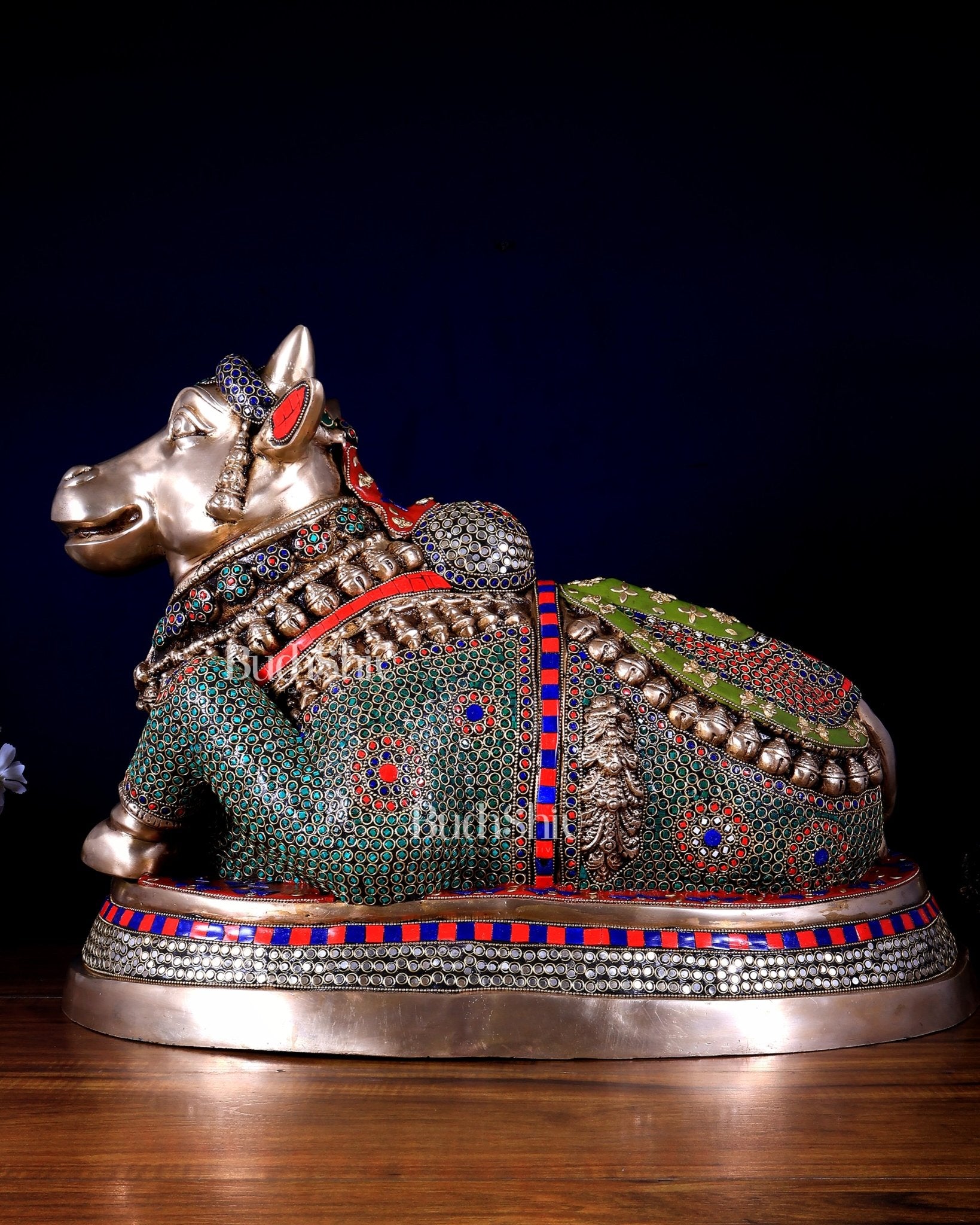 Brass Nandi Statue 22 inch stonework - Budhshiv.com