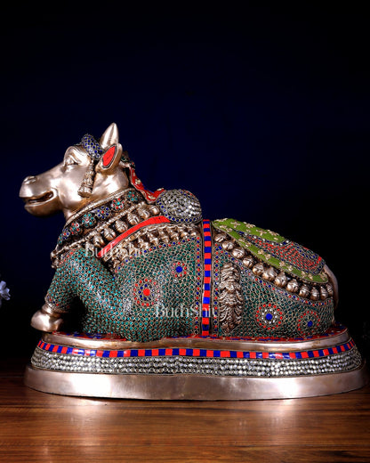 Brass Nandi Statue 22 inch stonework - Budhshiv.com