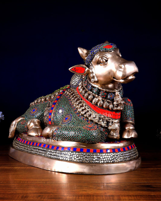 Brass Nandi Statue 22 inch stonework - Budhshiv.com