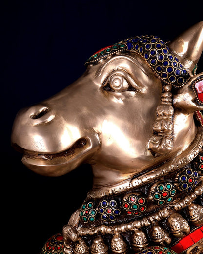 Brass Nandi Statue 22 inch stonework - Budhshiv.com