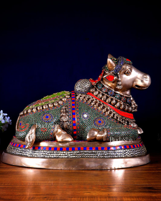Brass Nandi Statue 22 inch stonework - Budhshiv.com