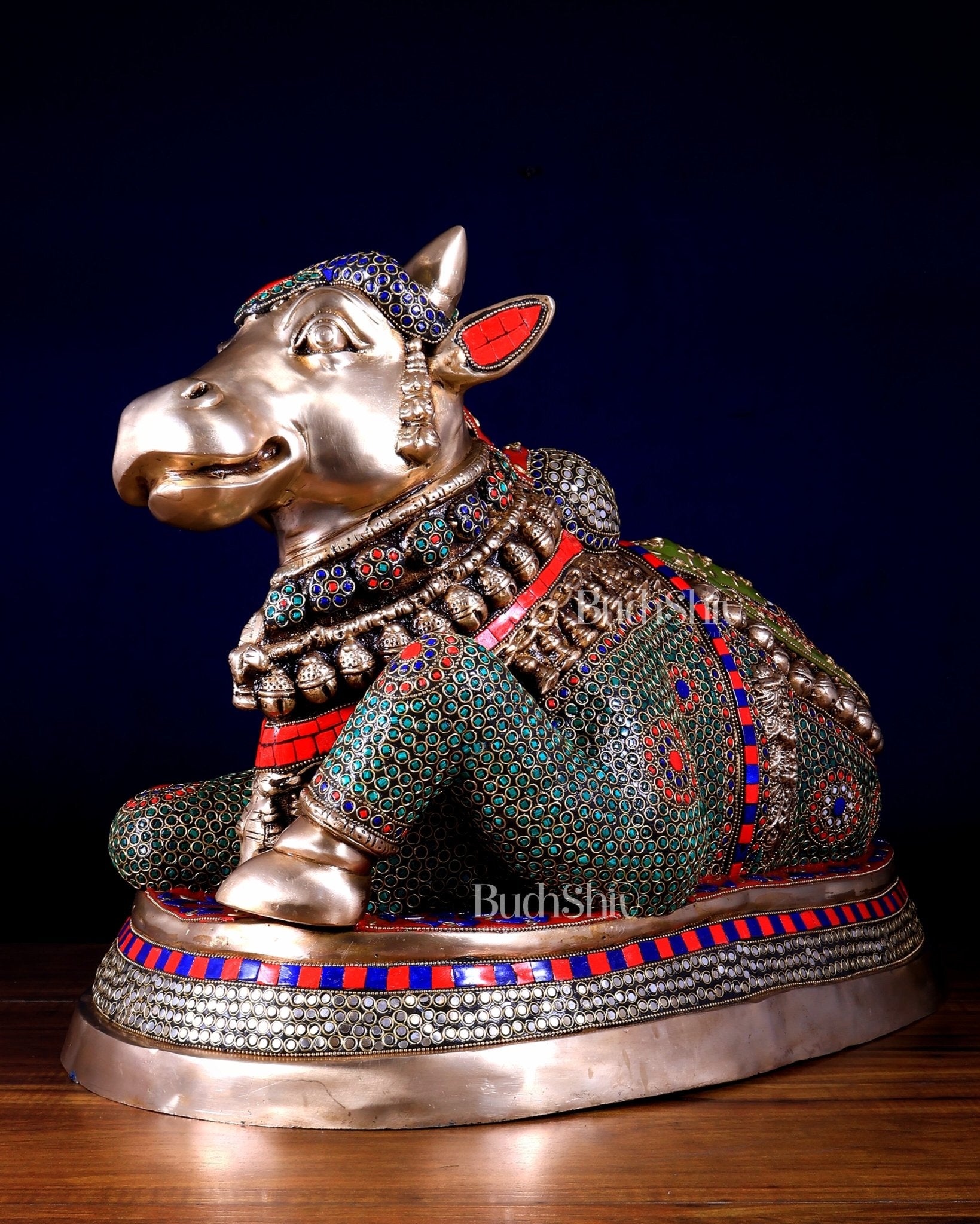 Brass Nandi Statue 22 inch stonework - Budhshiv.com