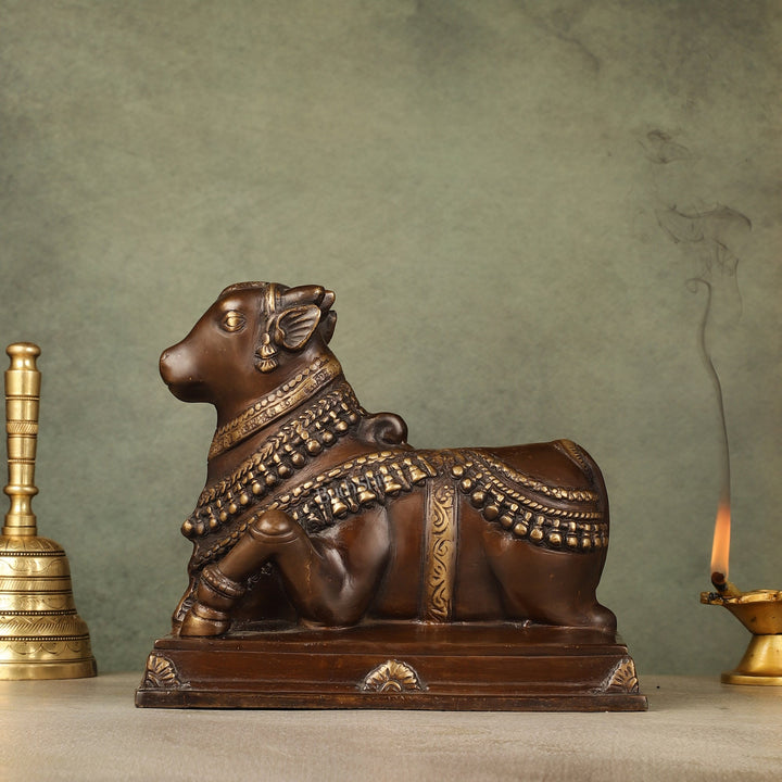 Brass Nandi Statue - 8 Inch - Budhshiv.com