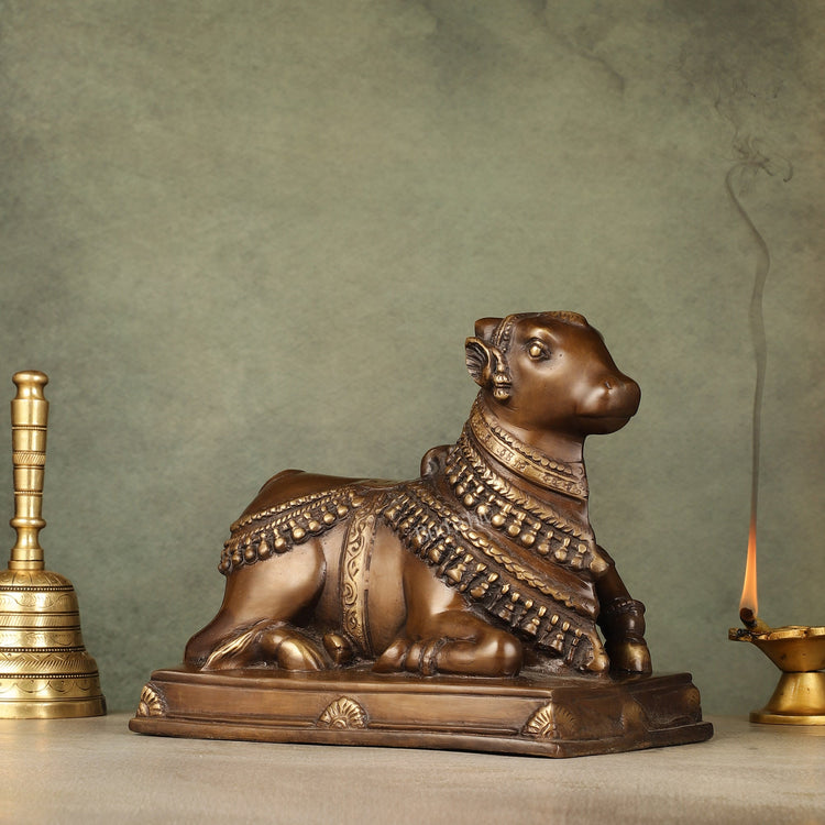 Brass Nandi Statue - 8 Inch - Budhshiv.com