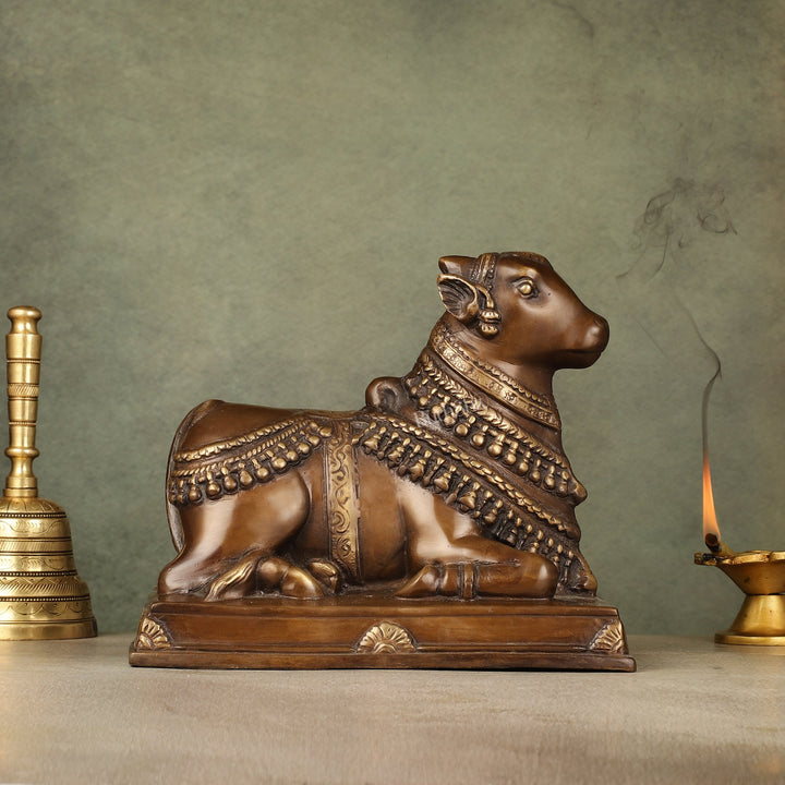 Brass Nandi Statue - 8 Inch - Budhshiv.com
