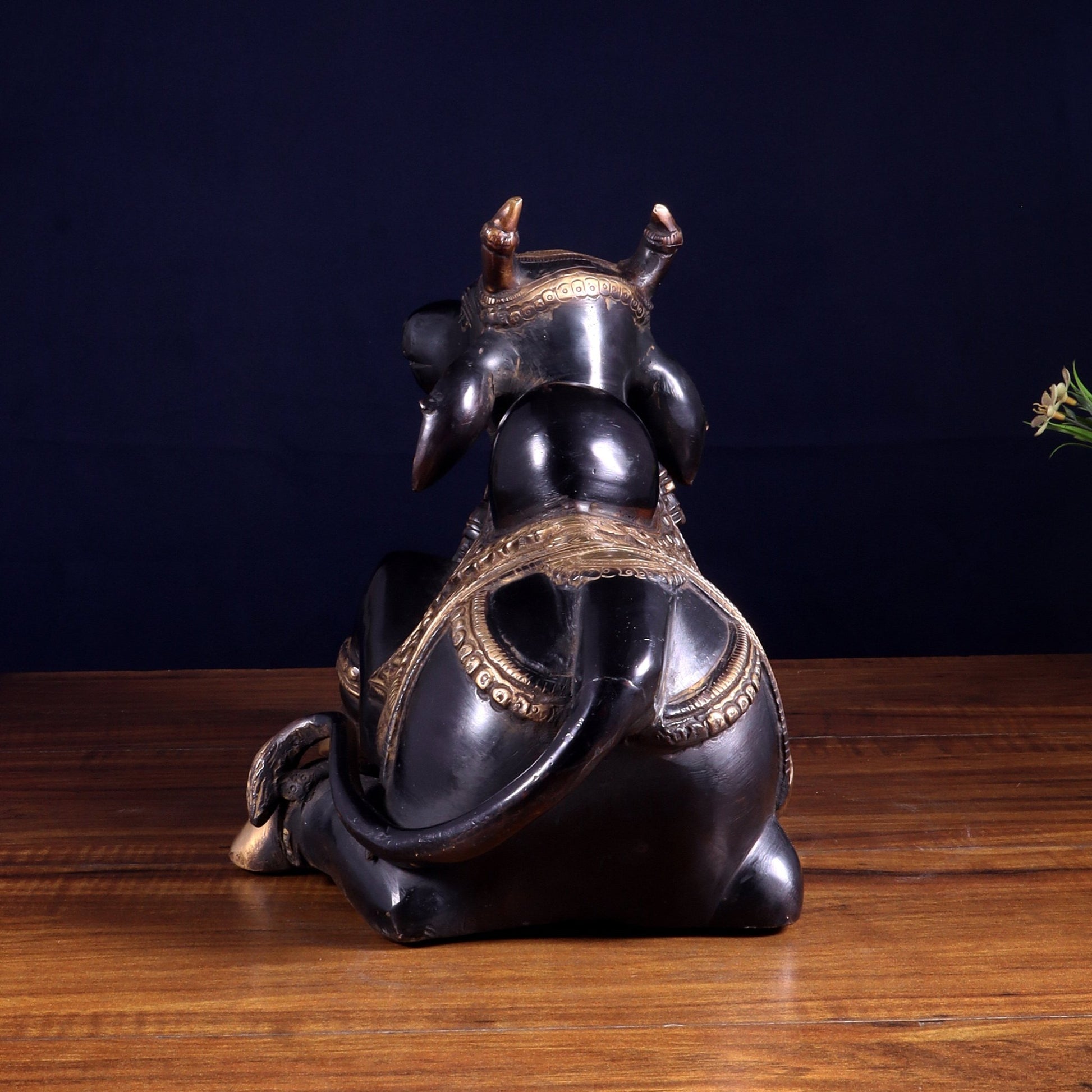 Brass Nandi Statue Black tone - 15 inch - Budhshiv.com