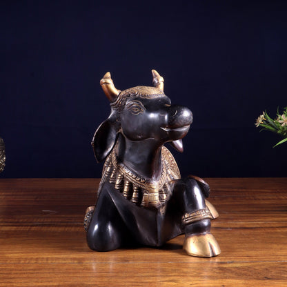 Brass Nandi Statue Black tone - 15 inch - Budhshiv.com