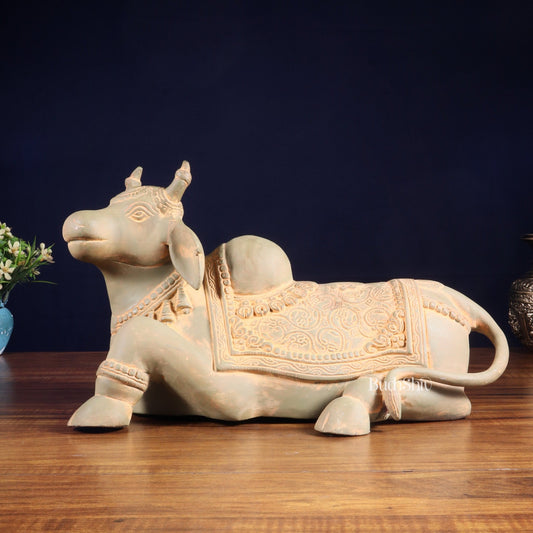 Brass Nandi Statue green sand finish - 15 inch - Budhshiv.com