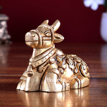 Brass Nandi Statue – Mini Intricate Design 3 inch - Budhshiv.com