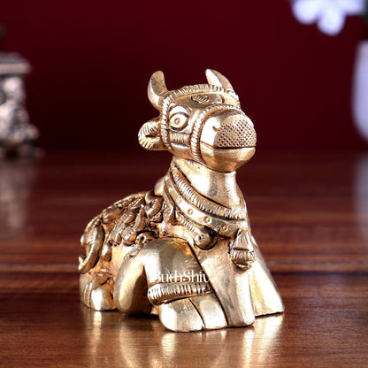 Brass Nandi Statue – Mini Intricate Design 3 inch - Budhshiv.com