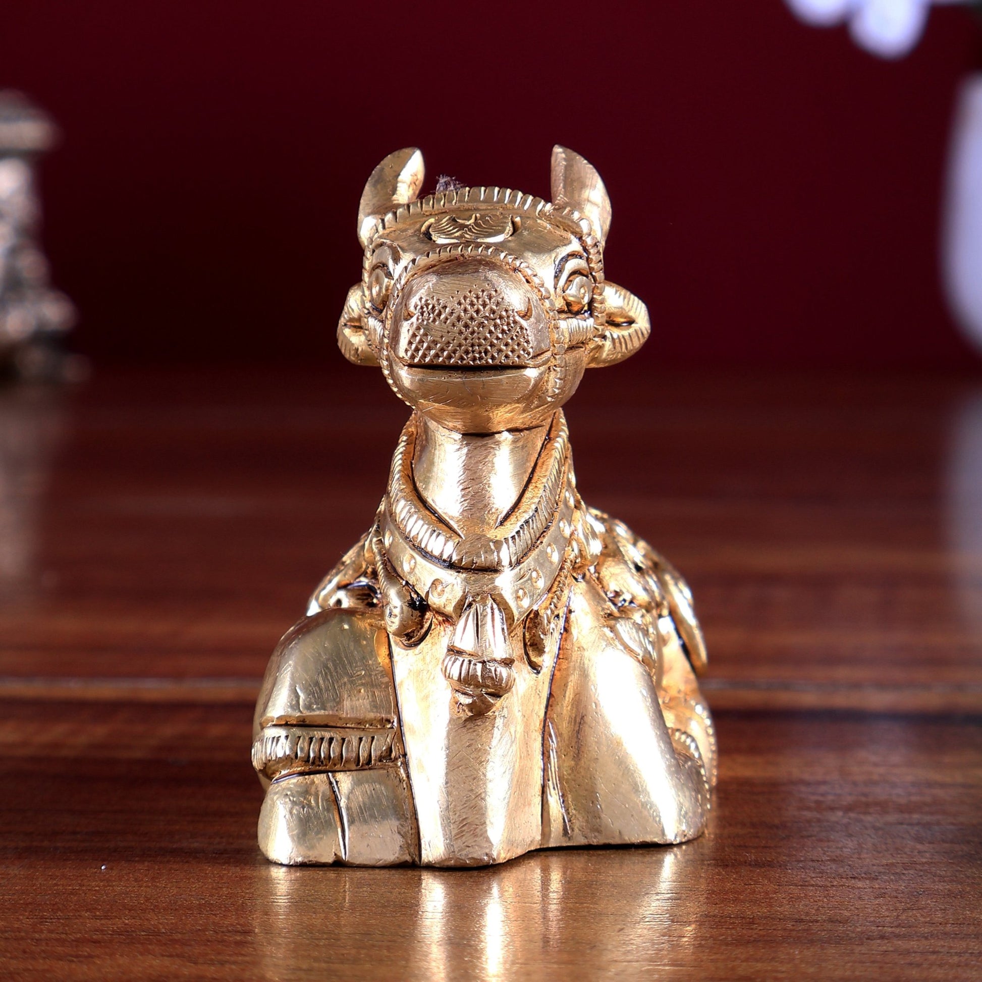 Brass Nandi Statue – Mini Intricate Design 3 inch - Budhshiv.com